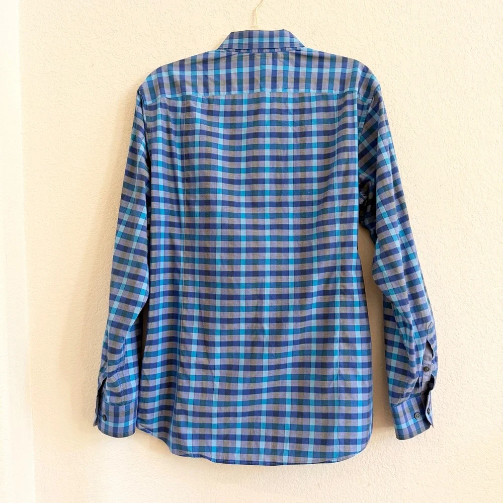 Banana Republic Mens Slim Fit Plaid Button Down Shirt Blue Grey Medium M Long Sl